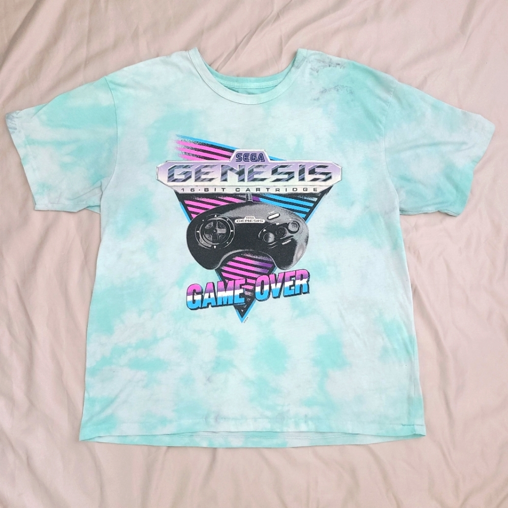 Vintage Sega Genesis Blue Tie Dye Single Stitch T-Shirt Mens Size Large